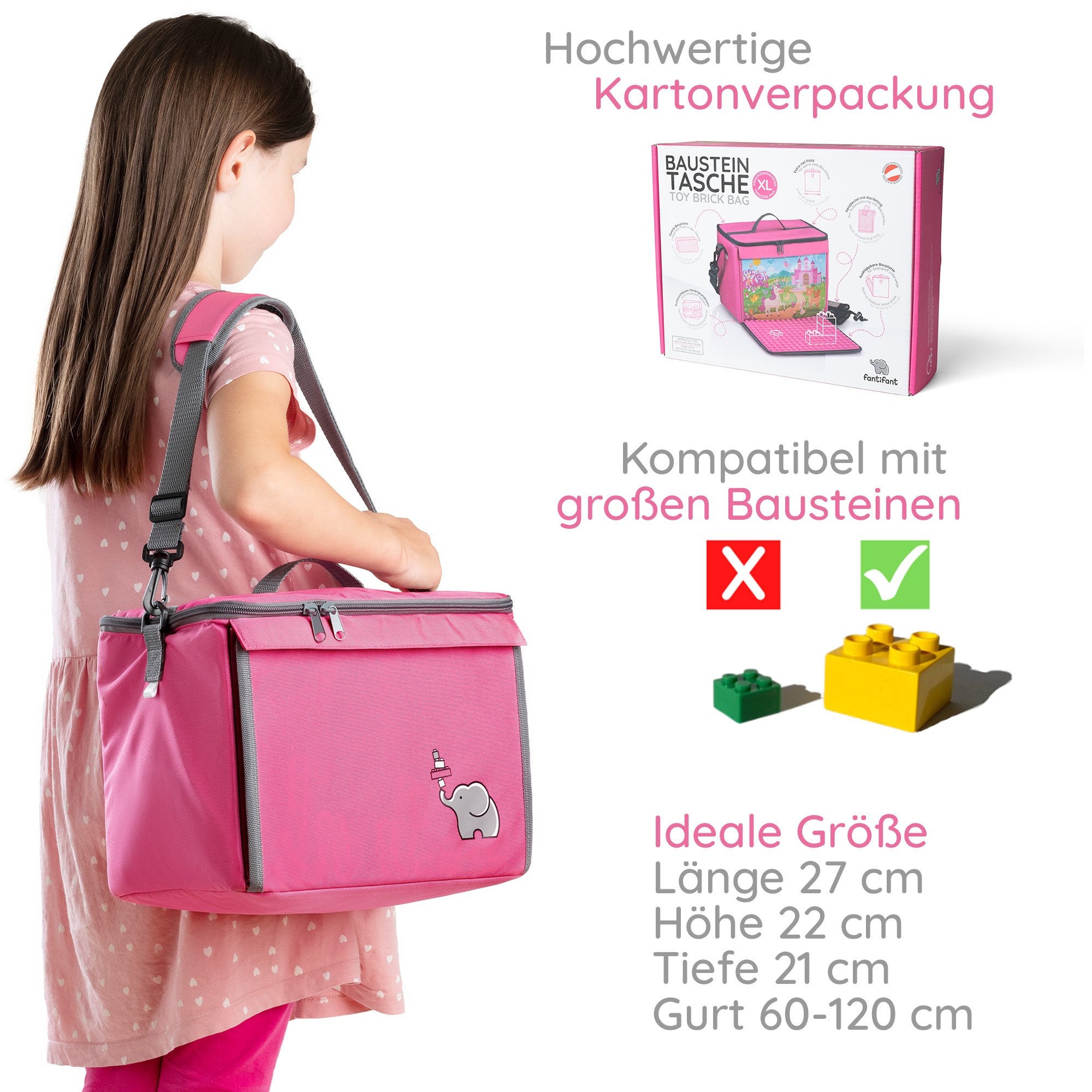Baustein-Tasche mit ausklappbarer Bauplatte für große Steine