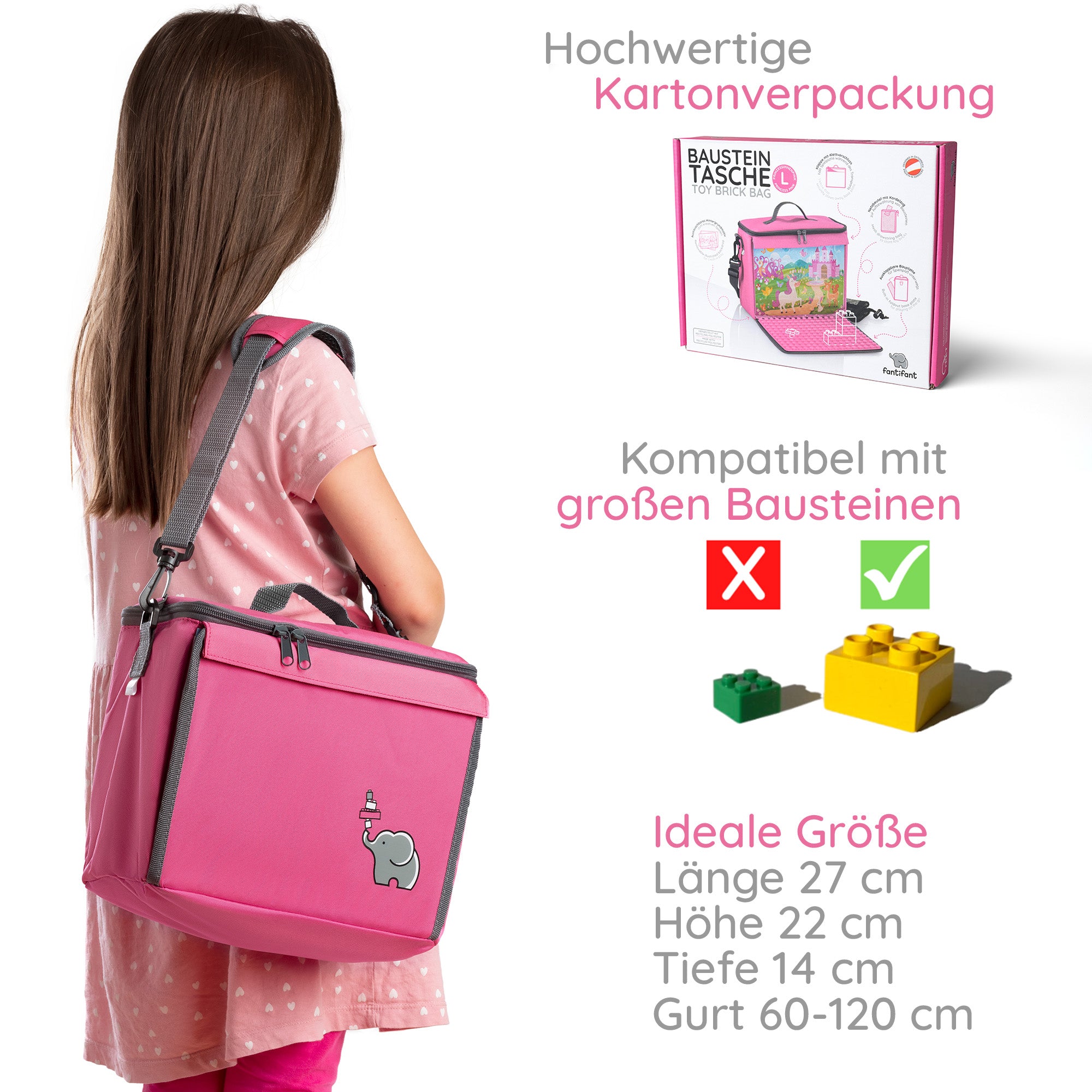 Baustein-Tasche mit ausklappbarer Bauplatte für große Steine