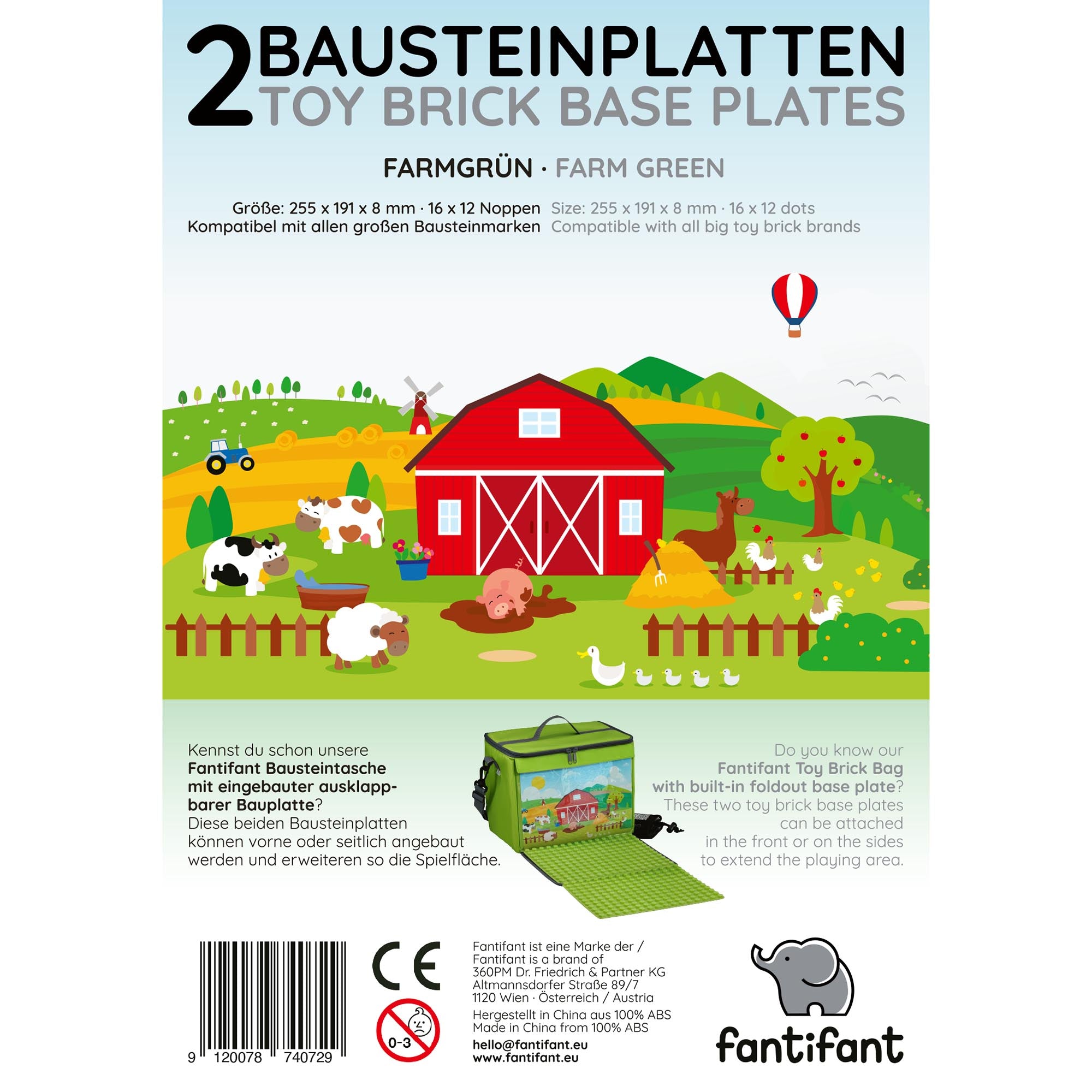 2er Set Bauplatten kompatibel mit großen Bausteinen