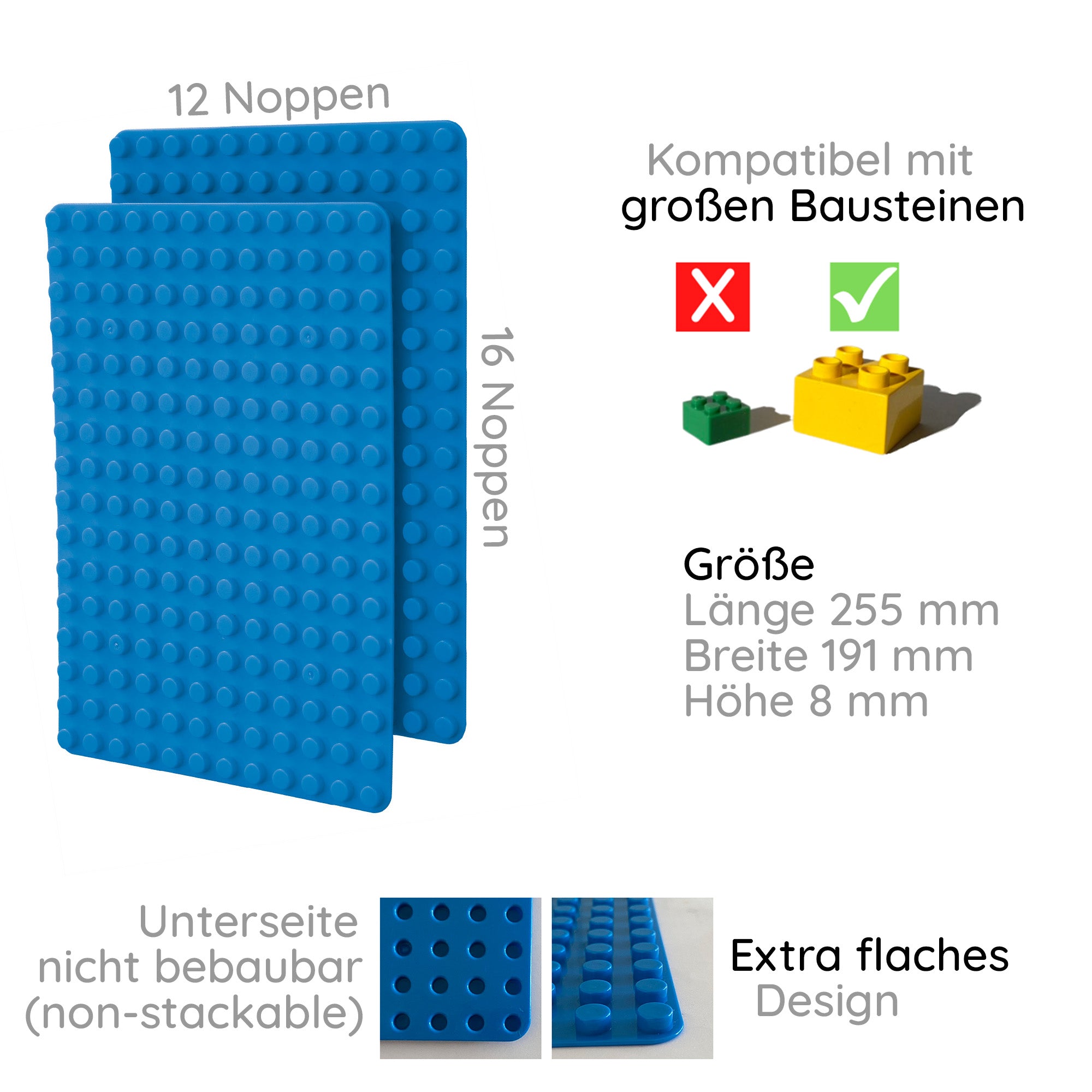 2er Set Bauplatten kompatibel mit großen Bausteinen