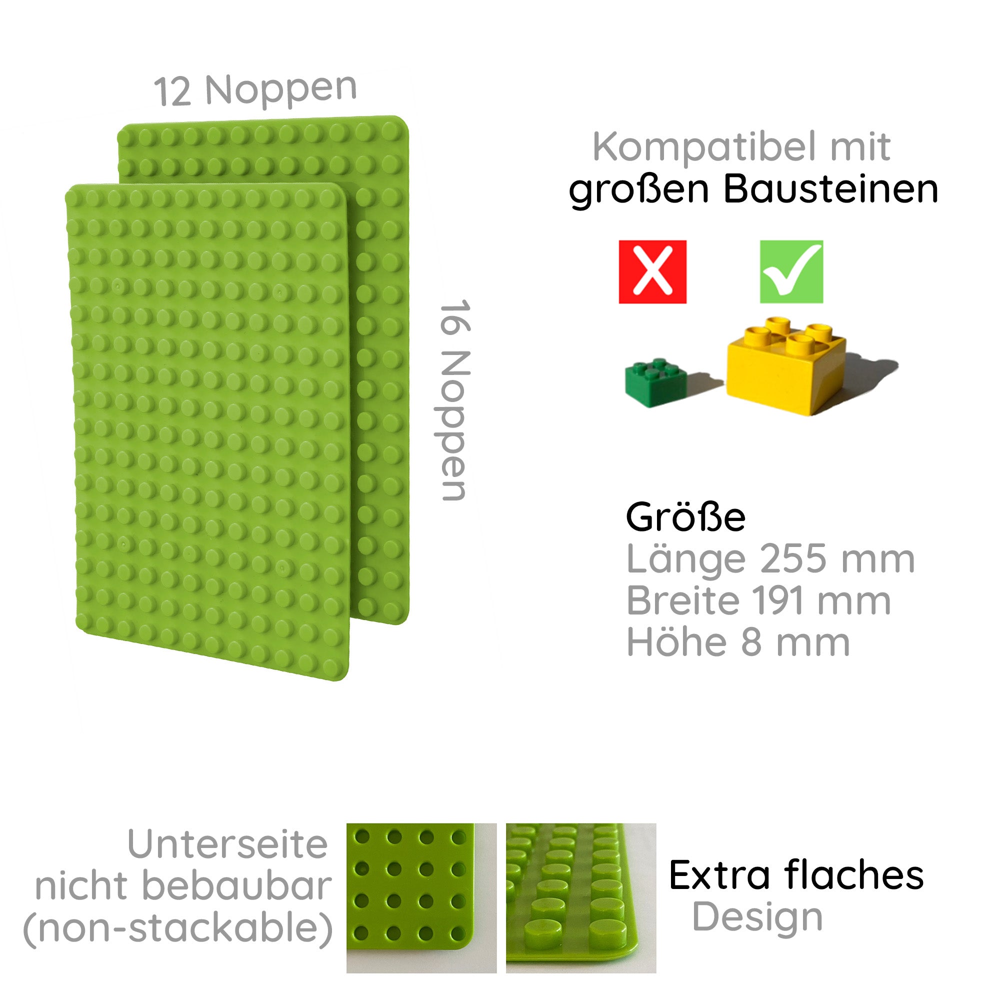 2er Set Bauplatten kompatibel mit großen Bausteinen