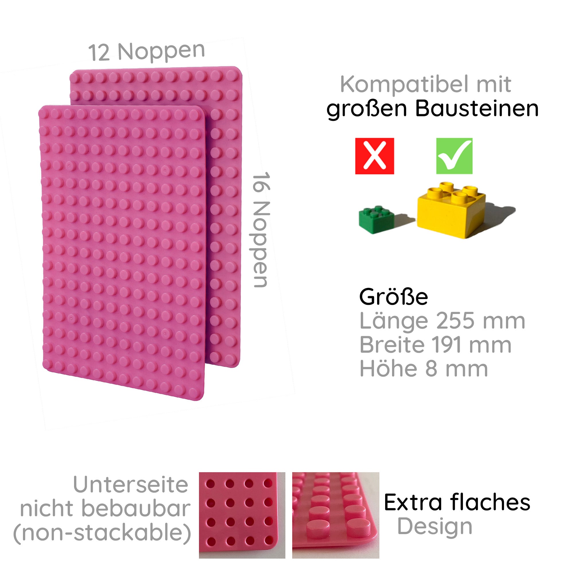 2er Set Bauplatten kompatibel mit großen Bausteinen